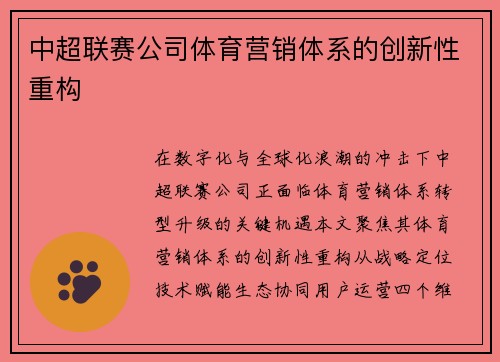 中超联赛公司体育营销体系的创新性重构